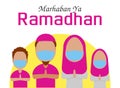 Illustration vector graphic of black familly says welcome ramadhan