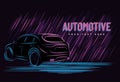 Illustration vector graphic of car automotive concept with line art neon sign style, Good for t shirt, banner, poster, landing