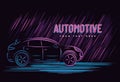 Illustration vector graphic of car automotive concept with line art neon sign style, Good for t shirt, banner, poster, landing