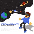 Illustration vector graphic cartoon character of boy play with virtual reality