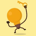 Illustration vector graphic cartoon character of bulb lamp holding a key.