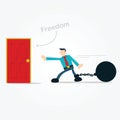 Businessman Walking Hardly to Freedom Door