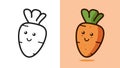 Illustration vector graphic cartoon character of cute carrot in kawaii doodle style.