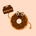 Illustration vector graphic cartoon character of cute donuts bring donuts box