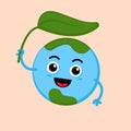 Illustration vector graphic cartoon character of cute earth holding a leaf