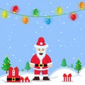Illustration vector graphic of cartoon Funny happy Santa Claus character with gift, bag with presents. Blue background. Good for Royalty Free Stock Photo
