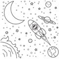 Illustration vector graphic coloring book of space theme