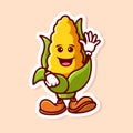 cute character of yellow corn wave hand isolated