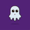 Illustration vector graphic of a cute ghost with confused face. Purple background.