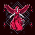 Dark angel with sacred geometry background