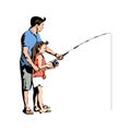 Illustration Vector Graphic of Daughter and Father Fishing