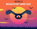 illustration vector graphic of Eagles migrate in groups in the afternoon, showing sunrise