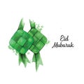 Illustration vector graphic of eid greetings with ketupat rice watercolor texture