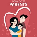 illustration vector graphic of family hugging each other, showing heart background