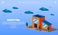 Illustration vector graphic of flying hospital building. isometric style. Perfect for web landing page, banner, poster, etc Royalty Free Stock Photo