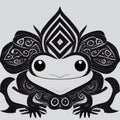 illustration graphic of black and white smiling frog