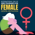 illustration vector graphic of a girl sits in pain bleeding, displaying the female gender symbol