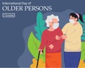 illustration vector graphic of a grandmother helped a young woman to walk