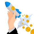 Illustration vector graphic of a hand holding rocket money Royalty Free Stock Photo