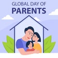 illustration vector graphic of happy family hugging each other inside the house