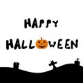 Illustration vector graphic of Happy Halloween phrase with silhouette of tombstone