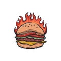 Illustration vector graphic of hot burger sketch color