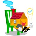 Illustration vector graphic of house character design who is work from home