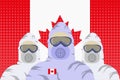 Illustration vector graphic of image health workers in protective hazmat suit isolated on Canada flag background. Safety virus Royalty Free Stock Photo