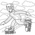 Illustration vector graphic coloring book of boy playing on roller skates