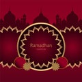 Illustration vector graphic Luxury ornament and mosque silhouette in red