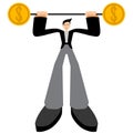 Illustration vector graphic of a man lifting up coin barbell