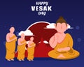 Illustration vector graphic of monks worshiping buddha, showing temple background