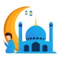 Illustration vector graphic of muslim people who are praying. Good for illustration, posters, UI, UX Ramadan moment