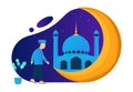 Illustration vector graphic of Muslims walking to the mosque. Good for illustration, posters, UI, UX Ramadan moment