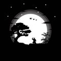 illustration vector graphic of Ninja, Assassin, Samurai training at night on a full moon. Perfect for wallpaper, poster, etc