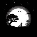 illustration vector graphic of Ninja, Assassin, Samurai training at night on a full moon. Perfect for wallpaper, poster, etc