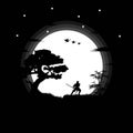 illustration vector graphic of Ninja, Assassin, Samurai training at night on a full moon. Perfect for wallpaper, poster, etc