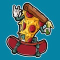 illustration vector graphic of pizza skateboard cartoon character