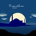 Illustration vector graphic Ramadan Kareem with mosque in the lake on white moon background at night Royalty Free Stock Photo