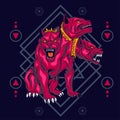 Red Cerberus illustration in sacred geometry style Royalty Free Stock Photo