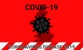 Illustration vector graphic of red quarantine tape isolated and covid-19 corona virus on United Kingdom map background. warning Royalty Free Stock Photo