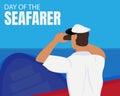 illustration vector graphic of a sailor looks through binoculars over the ship