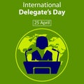 illustration vector graphic of silhouette of a female delegate, showing the planet earth as a background
