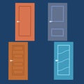 Illustration vector graphic of simple classical door on dark blue background with flat style