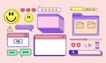 Cute Windows popup element set collection bundle illustration vector clip art template, retro, vintage computer bar, smile, editab