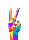 Peace finger hand symbol illustration vector hands up pop art, WPAP style geometric playful, fun, colorful editable Royalty Free Stock Photo