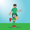 Illustration vector graphic of soccerplayer at daytime. Young male sportive model training. Attacking, catching. Royalty Free Stock Photo