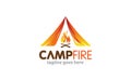 Illustration vector graphic of summer campfire, bonfire burning on firewood with tent in the logo design template
