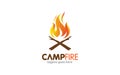 Illustration vector graphic of summer campfire, bonfire burning on firewood with tent in the logo design template