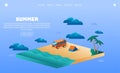 Illustration vector graphic of summer holiday concept, camping on the beach.Isometric style. Perfect for web landing page, holiday Royalty Free Stock Photo